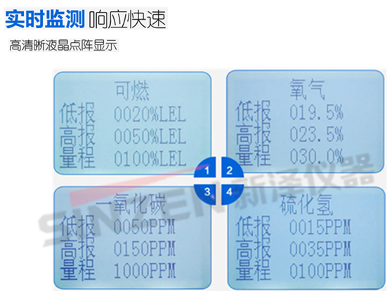 S4000M便携气体报警仪液晶显示图